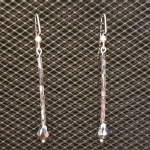 Pewter-colored bead & crystal earrings